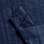 Full setup of the 72x72 inches navy blue bath curtain in a standard home shower.