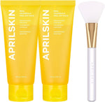 APRILSKIN Calendula Peel Off Mask Duo front view showing two tubes and the silicone jelly brush for pore minimizing.