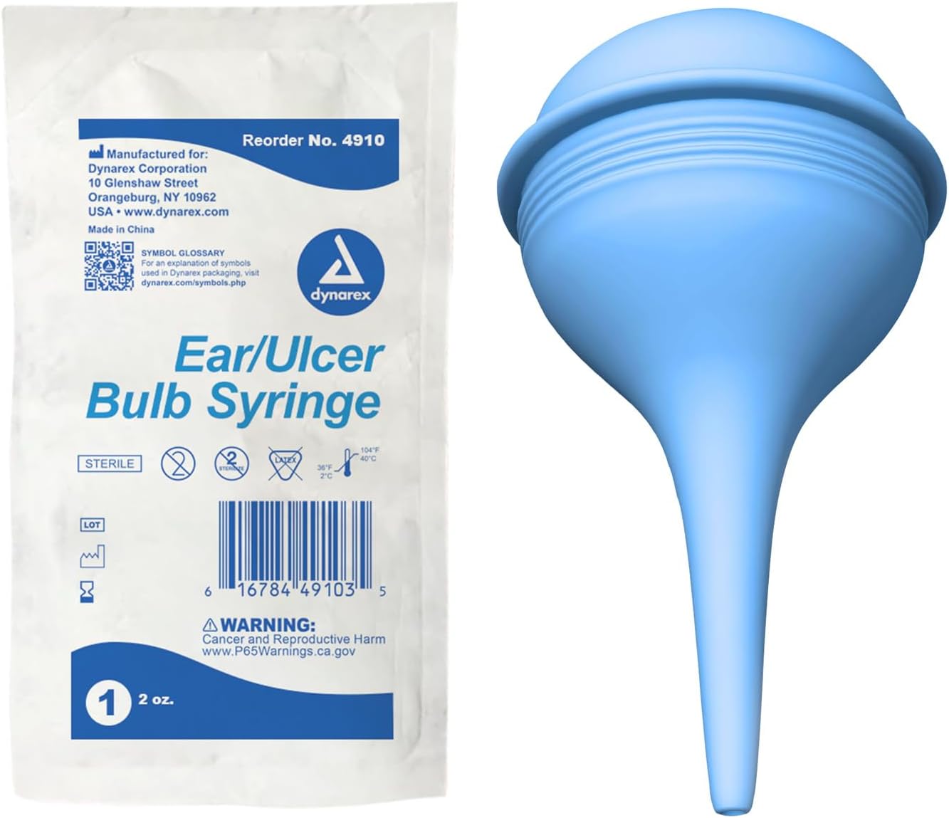 Dynarex Sterile Ear/Ulcer Bulb Syringe - Sterile & Non-Latex Rubber Squeeze Irrigation Bulb for Ear Canal, Nose - 2 Oz Capacity, 1 Bulb - Image 1