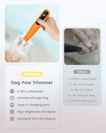PAPMINI ultra quiet 35 decibel pet grooming tool showing ceramic and stainless steel blades