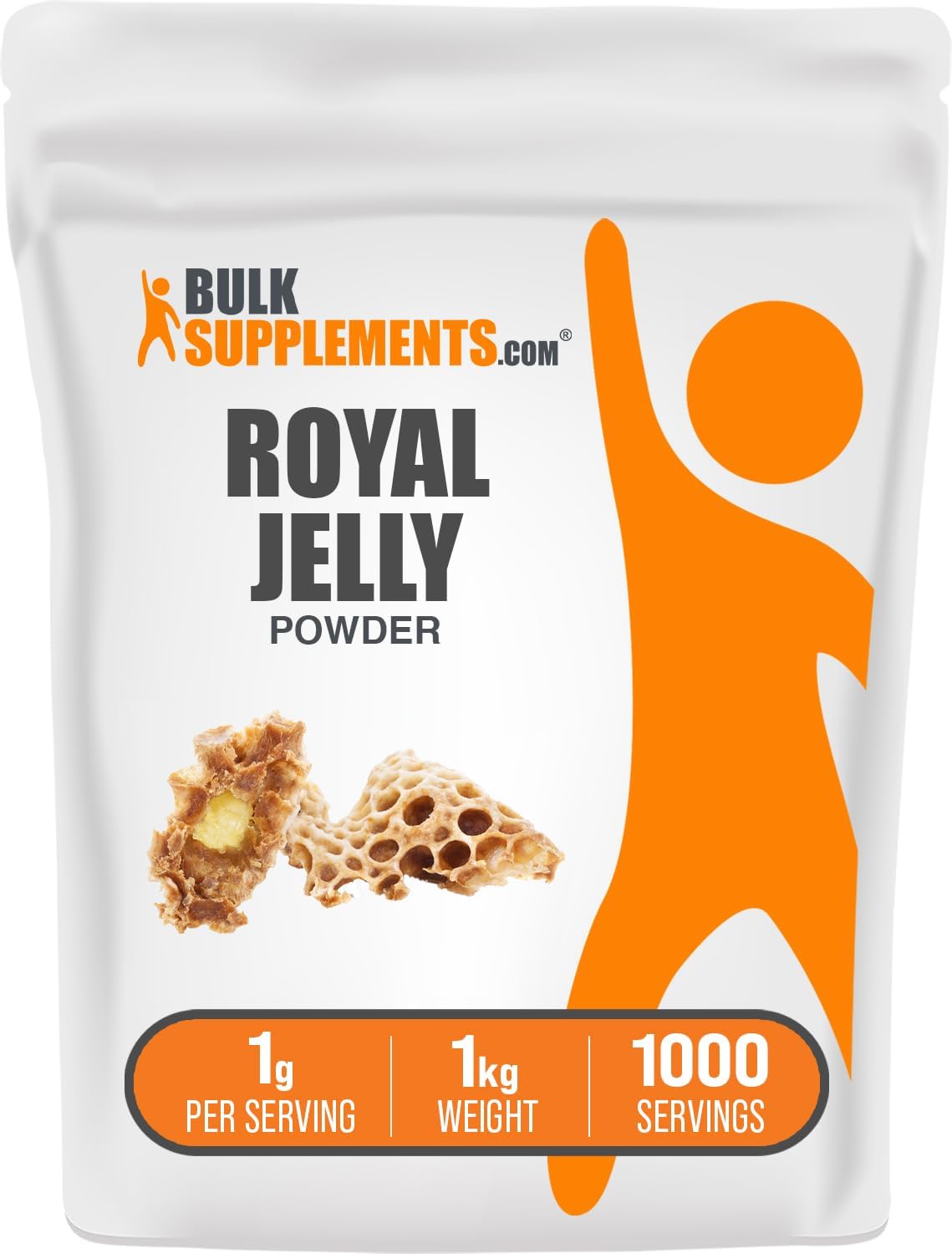 Professional studio shot of BulkSupplements Royal Jelly Powder 100g bag