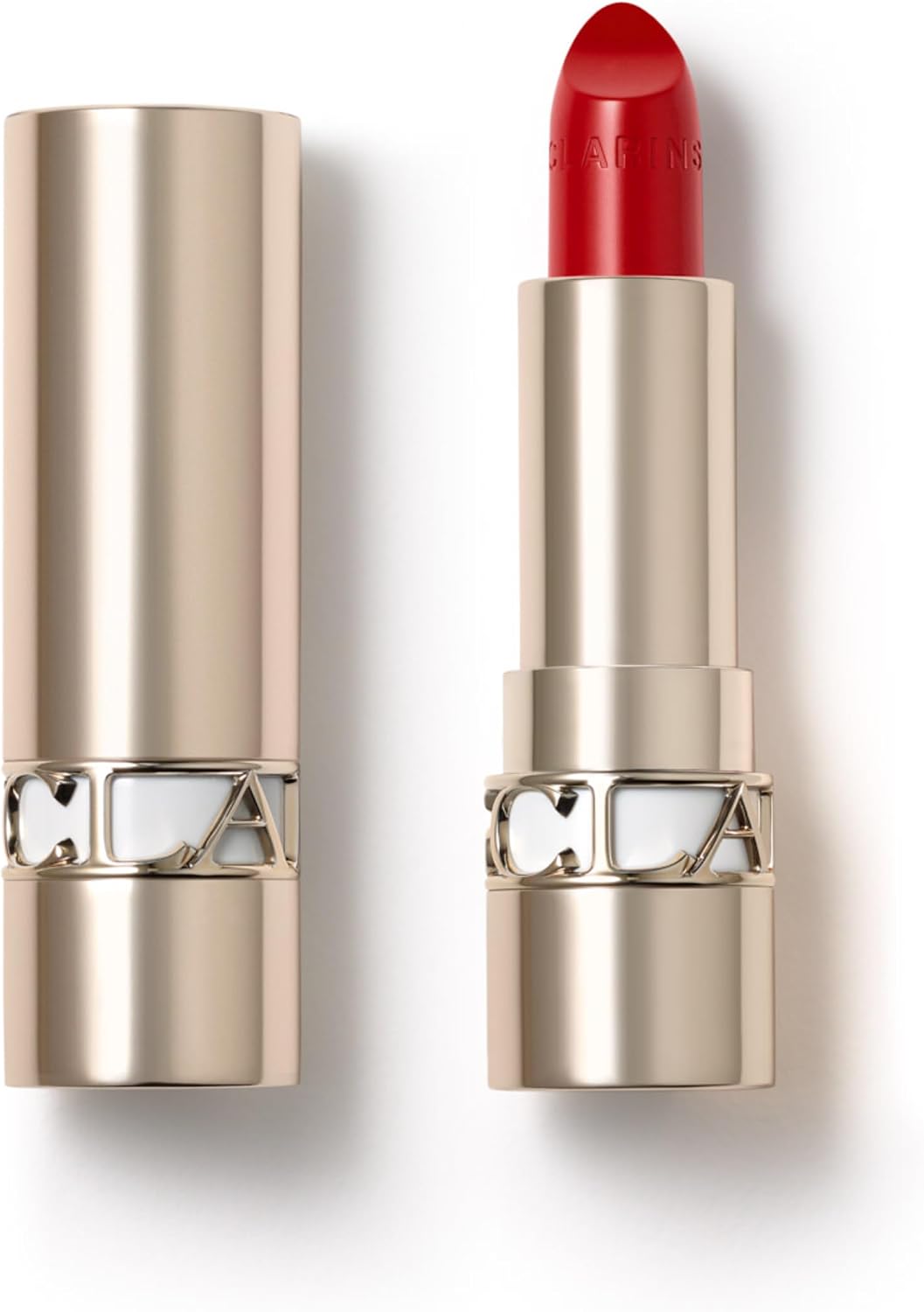Clarins Joli Rouge Lipstick front view in gold metallic case
