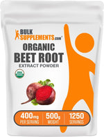 BulkSupplements organic beet root extract bag showing 625 total servings count.