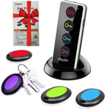 Reyke radio frequency key finder kit showing the central transmitter and four receivers