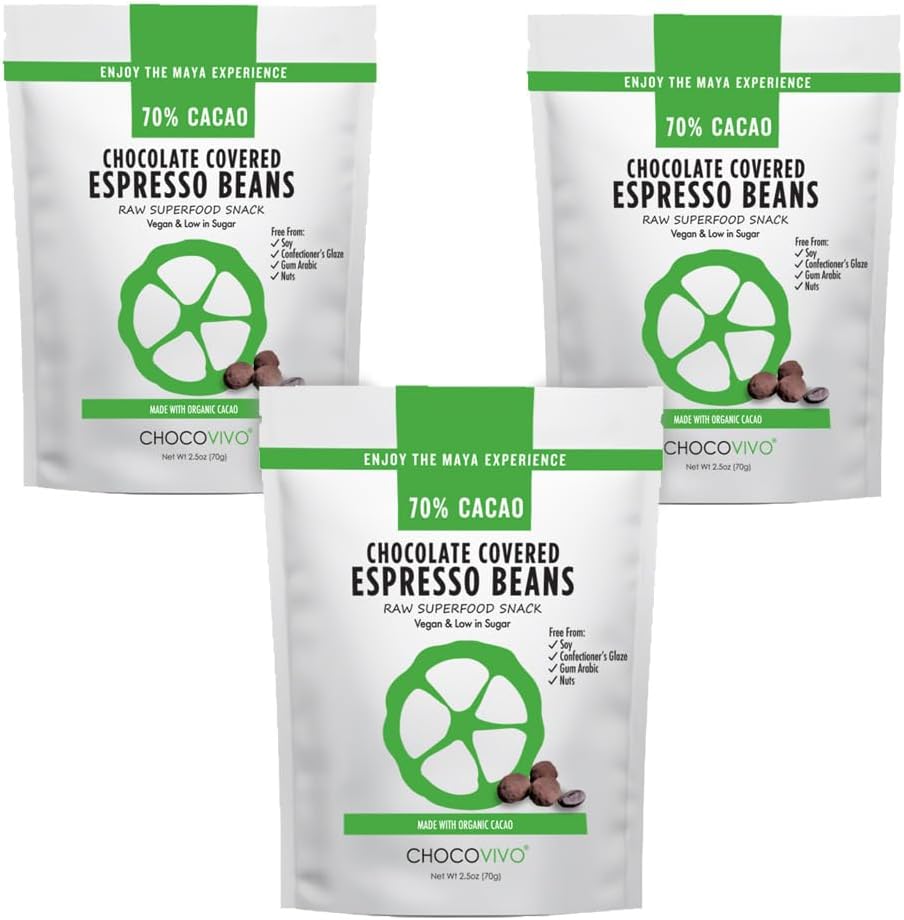 ChocoVivo Dark Chocolate Covered Coffee Beans 3 pack front view premium keto snack