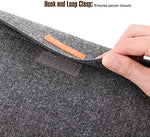 MoKo dark gray felt organizer sleeve holding an 11 inch tablet with smart keyboard attached