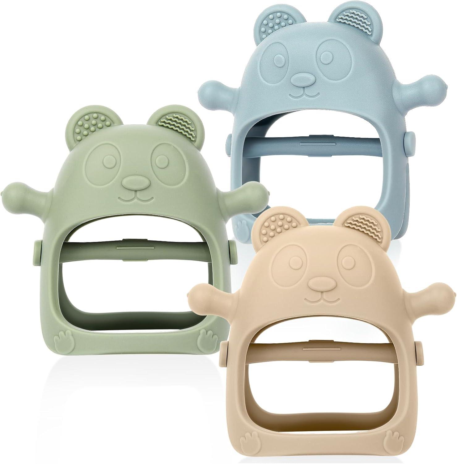 Eascrozn baby teething toys front view of the three pack silicone teethers