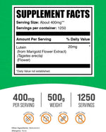 BulkSupplements Lutein Powder nutritional facts and 400mg serving information