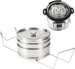 Ejoyous stackable steamer front view with three tier stainless steel pans