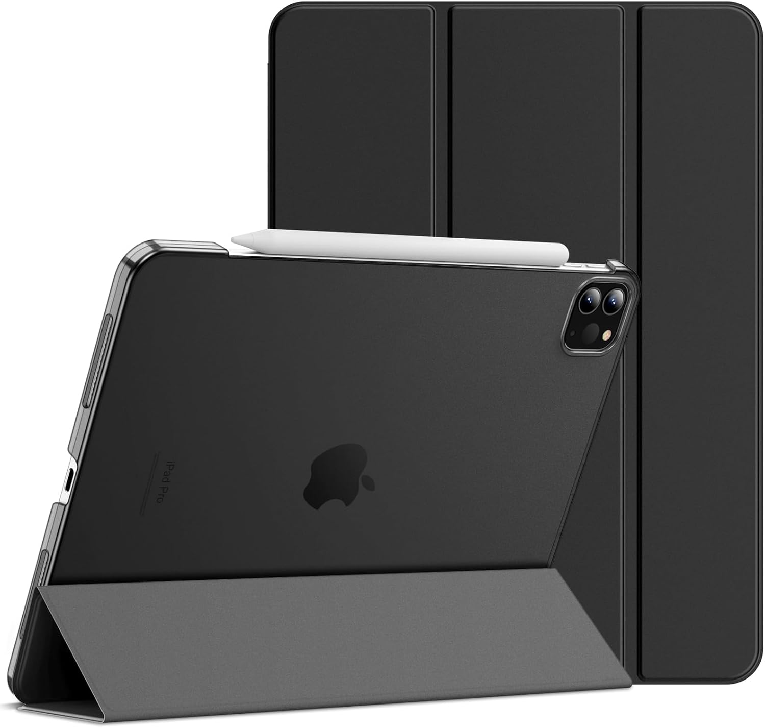 JETech iPad Pro 11 inch case front view in black showing tri-fold cover