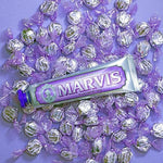 Close up of the vintage cap and purple details on the Jasmin Mint oral care product