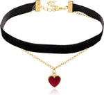 Famdecor red heart black choker front view fashion necklace