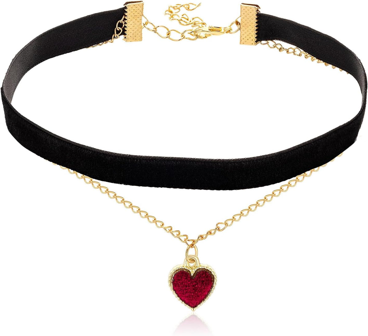 Famdecor red heart black choker front view fashion necklace