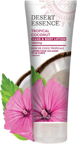 Desert Essence coconut lotion packaging details and certification seals