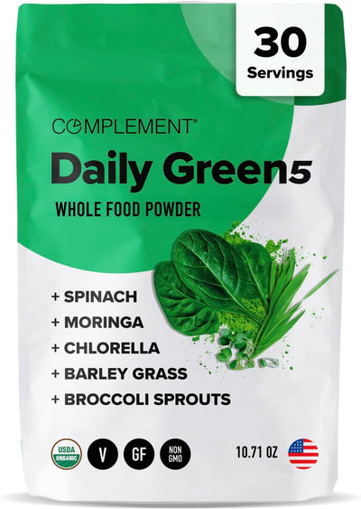 Complement Daily Greens Powder, Super Greens Powder Superfood- Wholefoods, Organic Chlorella Powder, Barley Grass Juice Powder, Broccoli Sprouts- Immune Support, Brain Health, Metal Detox- 30 Servings - Image 1