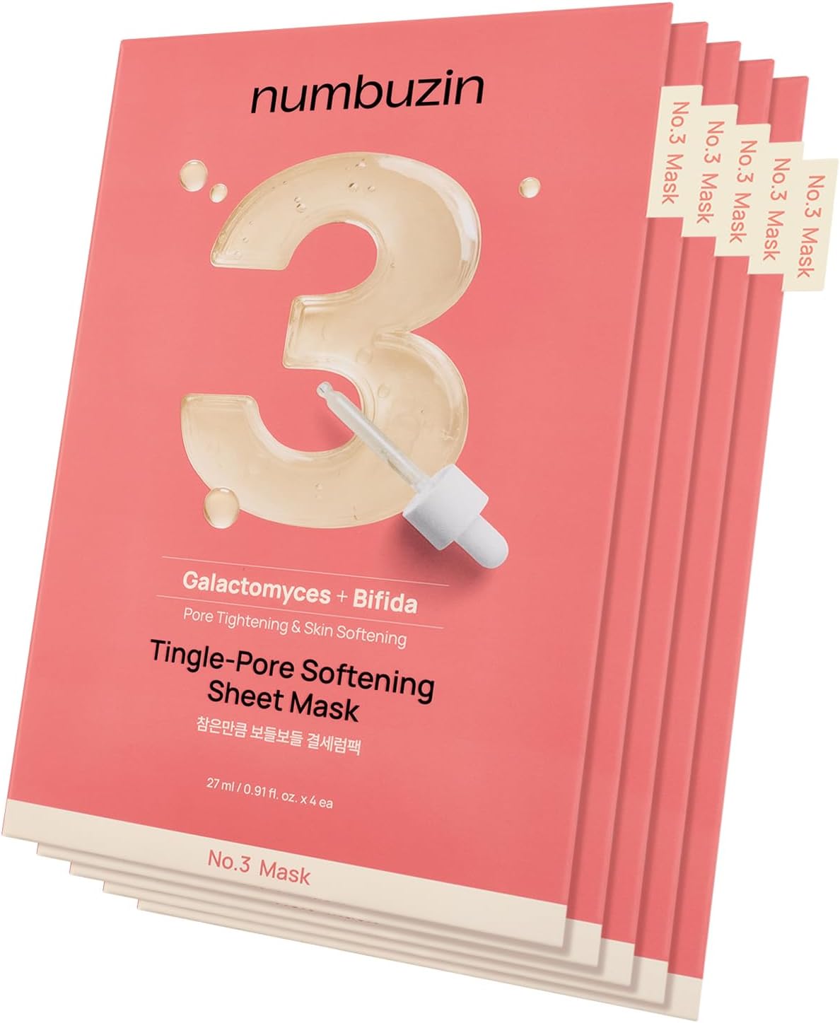 Numbuzin Number 3 Tingle Pore Softening Sheet Mask front packaging view showcasing the pink design for Korean skincare enthusiasts.