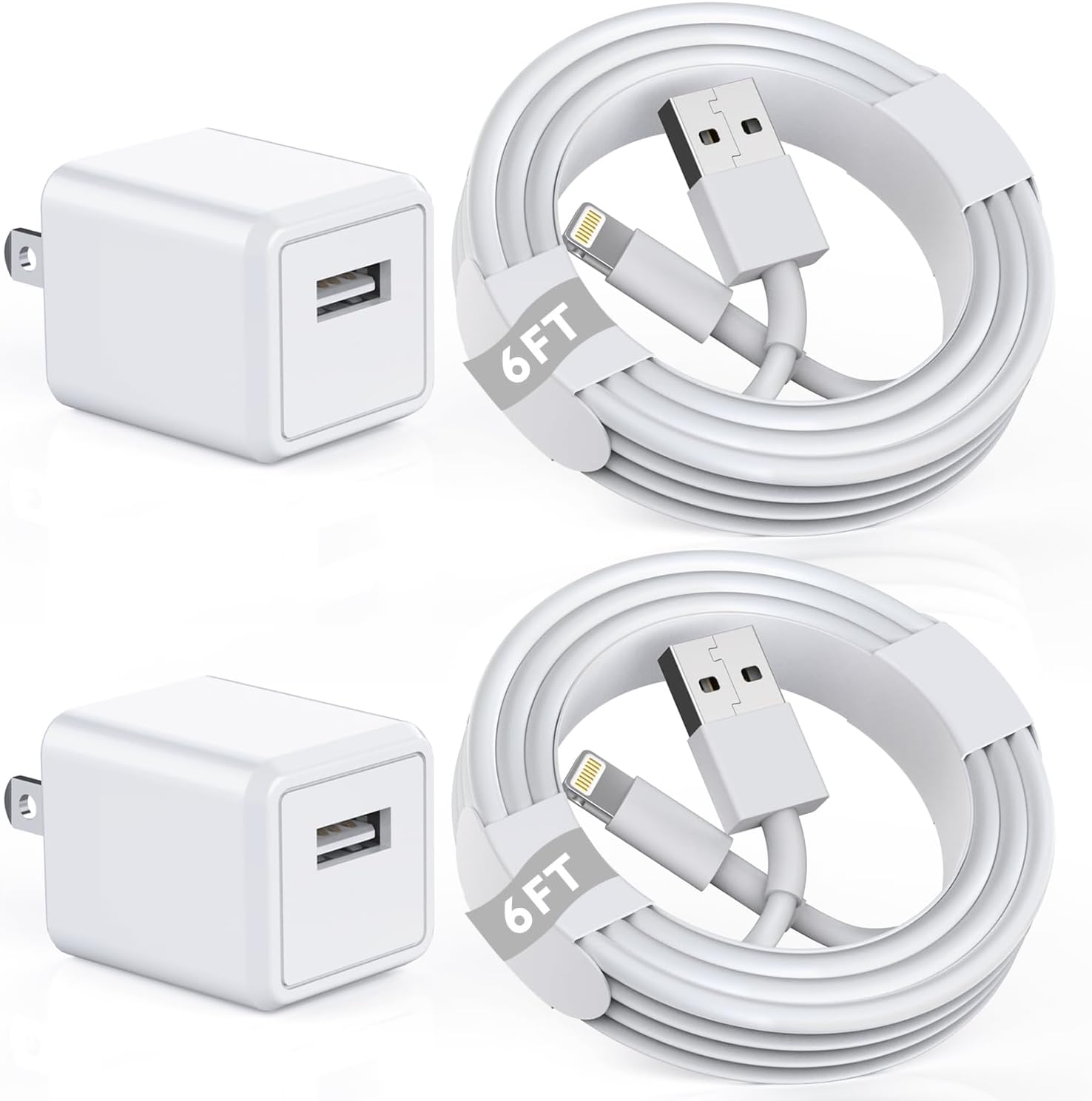 StinkLight MFi Certified iPhone Charger front view of two wall blocks and two charging cords