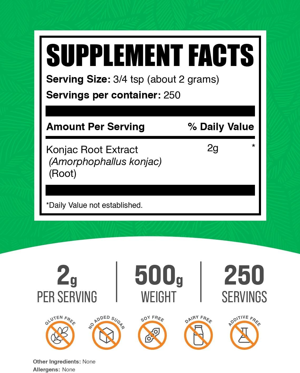 BulkSupplements Glucomannan powder packaging nutrition facts