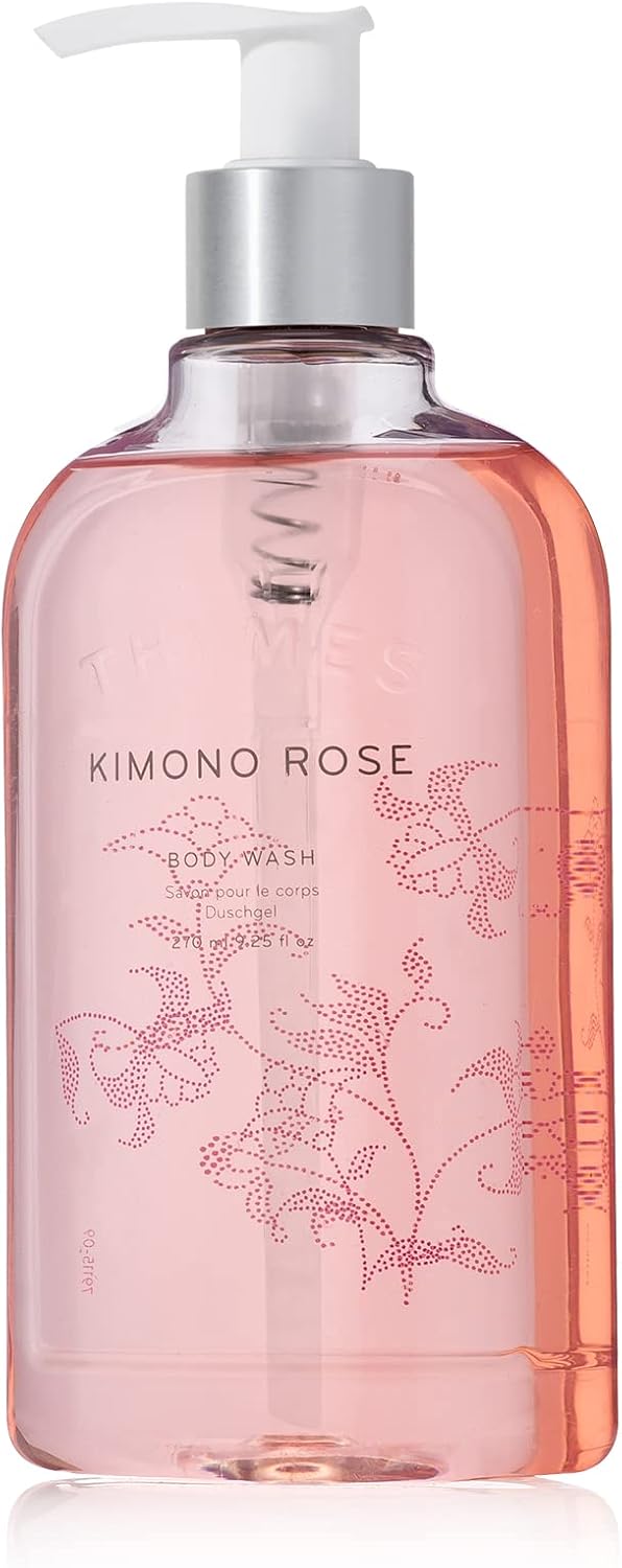 Thymes Kimono Rose body wash front view bottle with pump