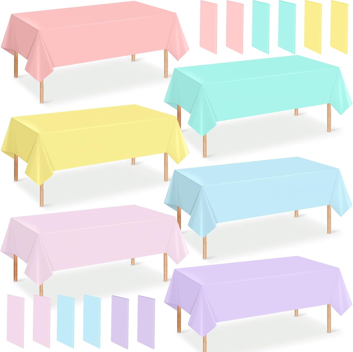 YIDAKO pastel disposable plastic tablecloths 12 pack front view showing six assorted colors