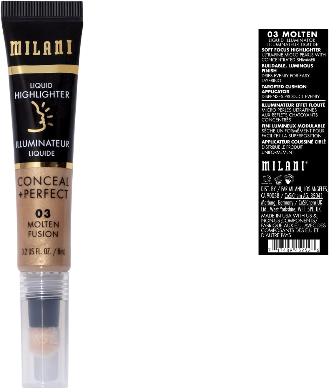Milani Liquid Highlighter Molten cushion applicator detail