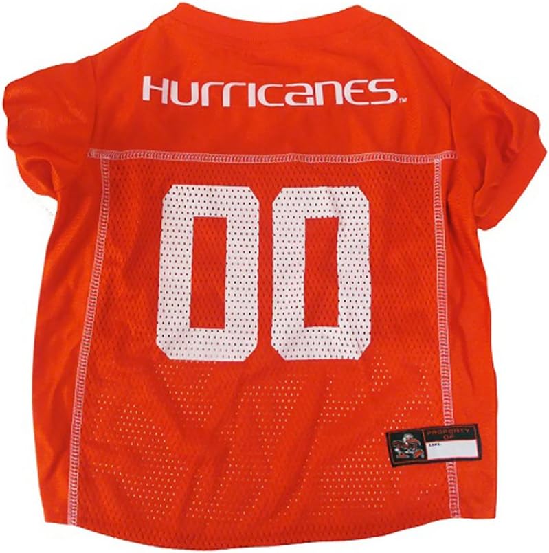 Pets First Miami Hurricanes dog mesh jersey front view apparel