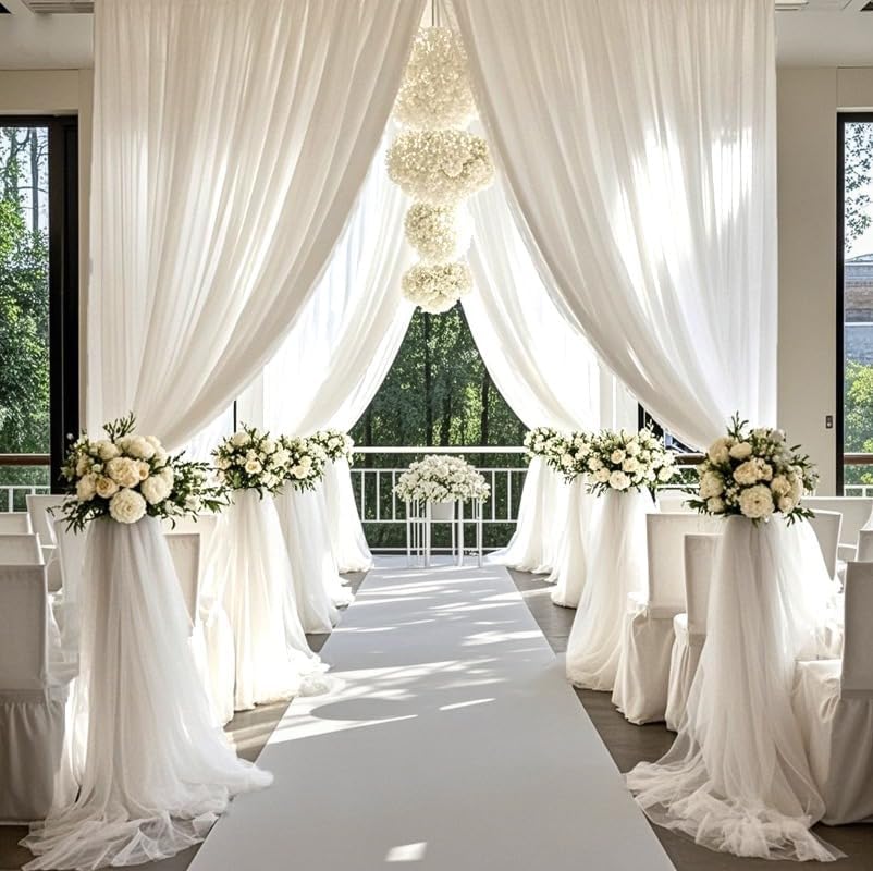 Uplift Essentials wedding party decoration curtain cloth veil front view hanging on a ceremony archway