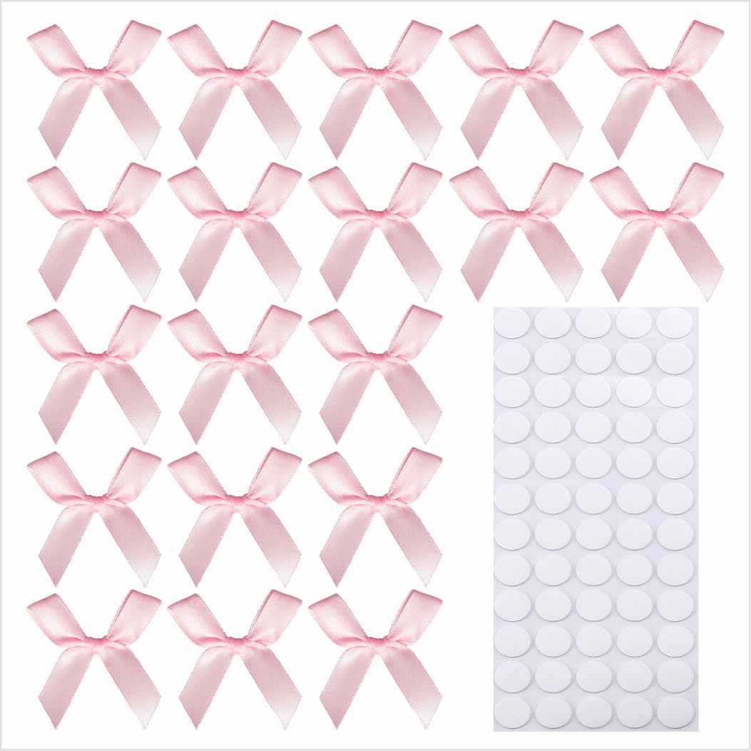 Hgzgch mini pink ribbon bows front view pack of sixty pieces for crafting