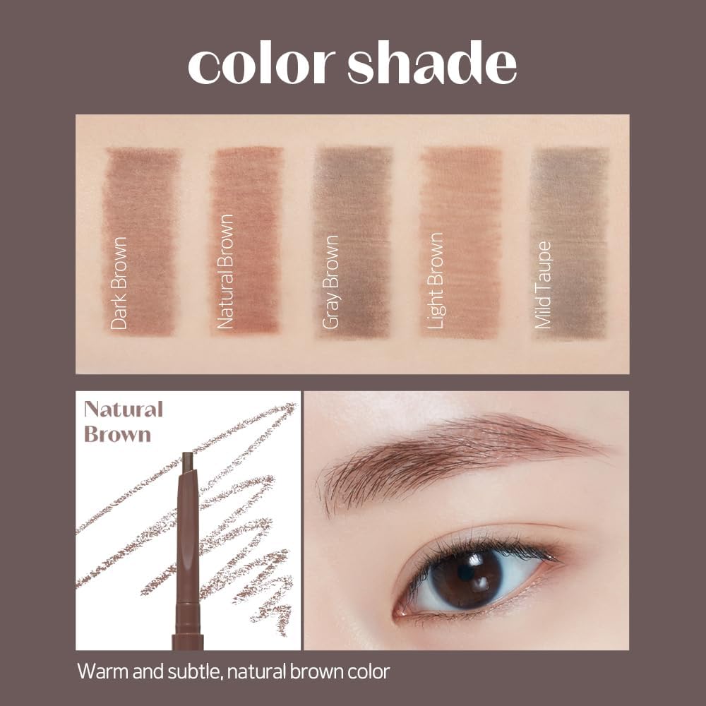 ETUDE Korean makeup brow pencil with the blending spoolie brush uncovered.
