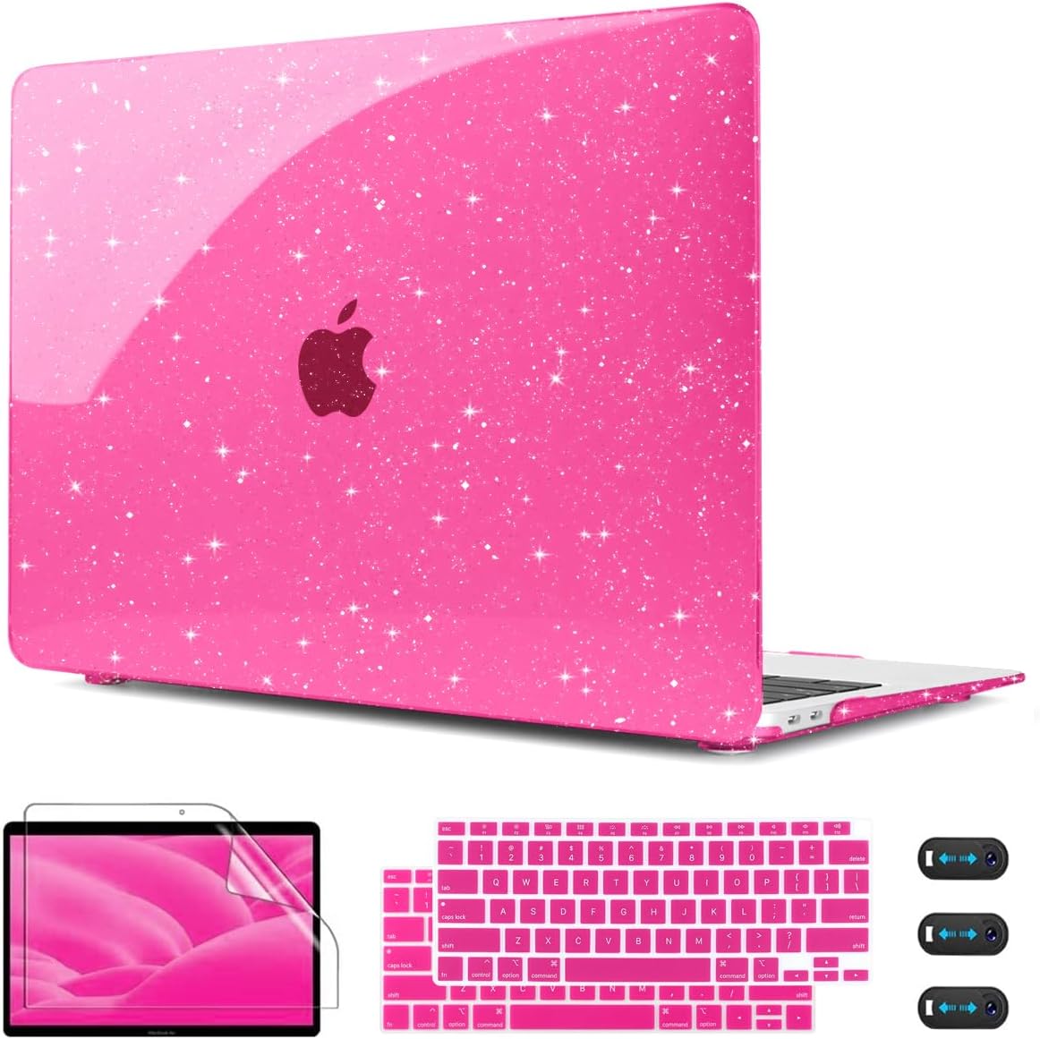 CISSOOK rose pink glitter hard shell case front view on a thirteen inch laptop