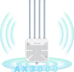 WAVLINK AX3000 WiFi 6 Outdoor Access Point front view showing the sleek weatherproof housing and four high gain antennas.