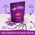 Nutrition facts and clean plant based ingredients on caramel pouch