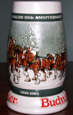 Vintage Budweiser Clydesdales 1982 anniversary stein side relief artwork