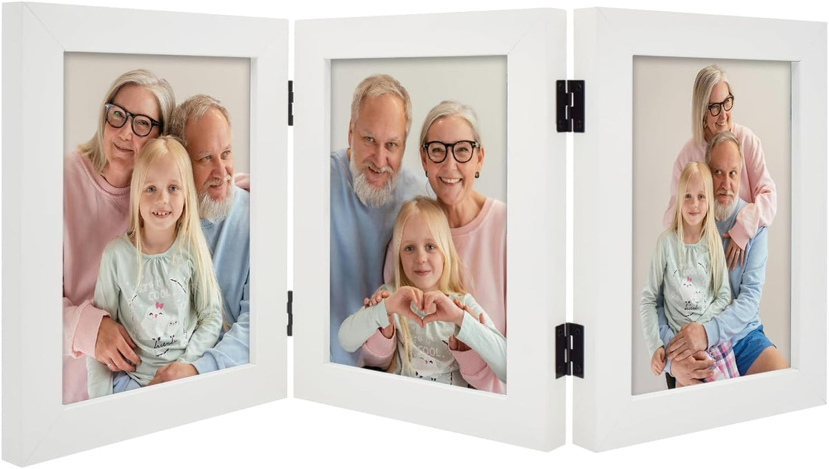 Frametory, 5x7 Triple Picture Frames Distressed White, 1 Pack | Real Glass Front, Trifold Photo Frames Collage, Three Hinged Desk top Frame Vertical Display - Image 10