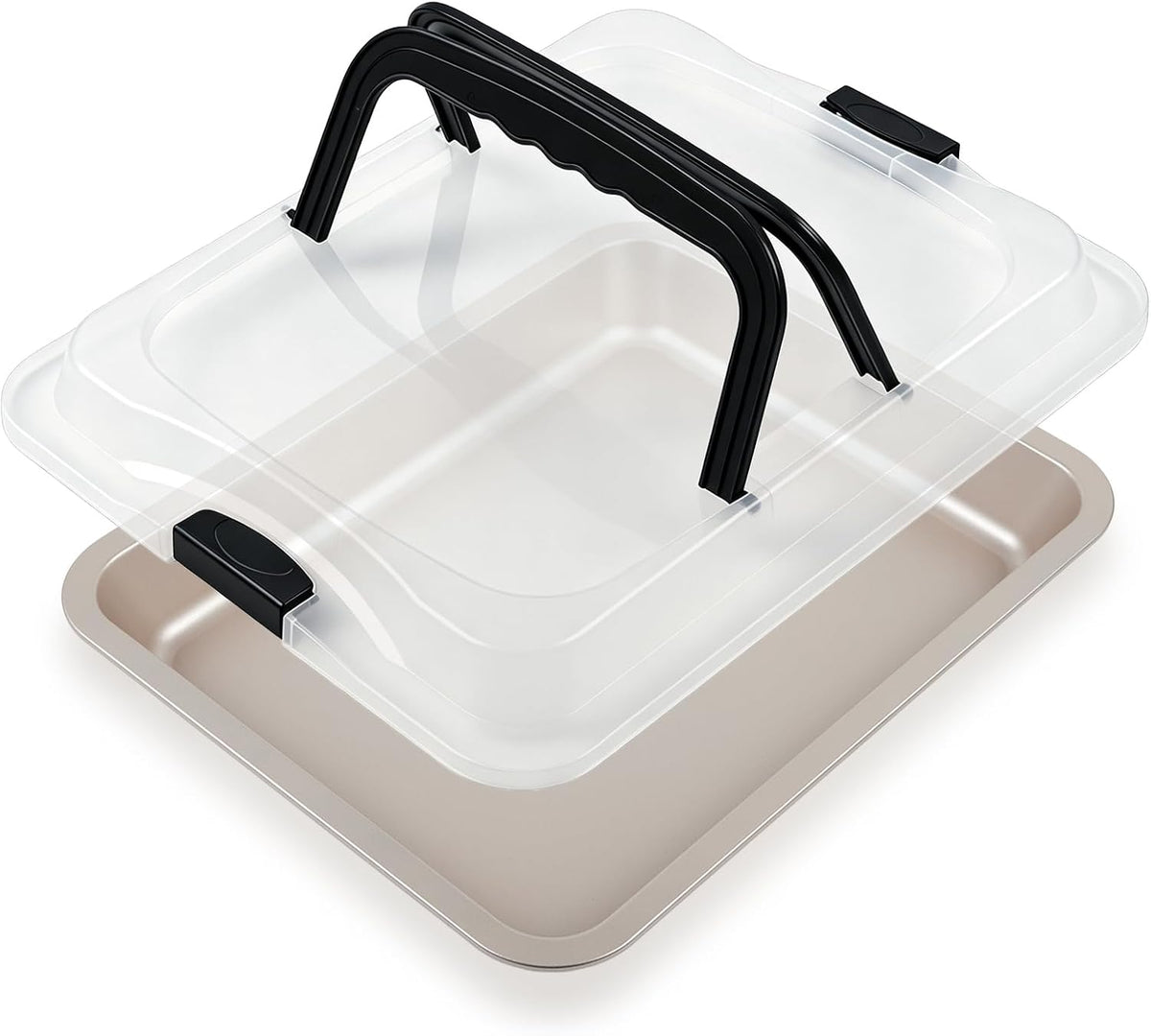 Qinyoung 2 Pcs Cake Baking Pan with Lid and Handle, 9 x 13 Inch Non-stick Rectangle Sheet Cake Pan Carrier for Brownie Roasting Cooking Baking (Black Gray) - Image 11