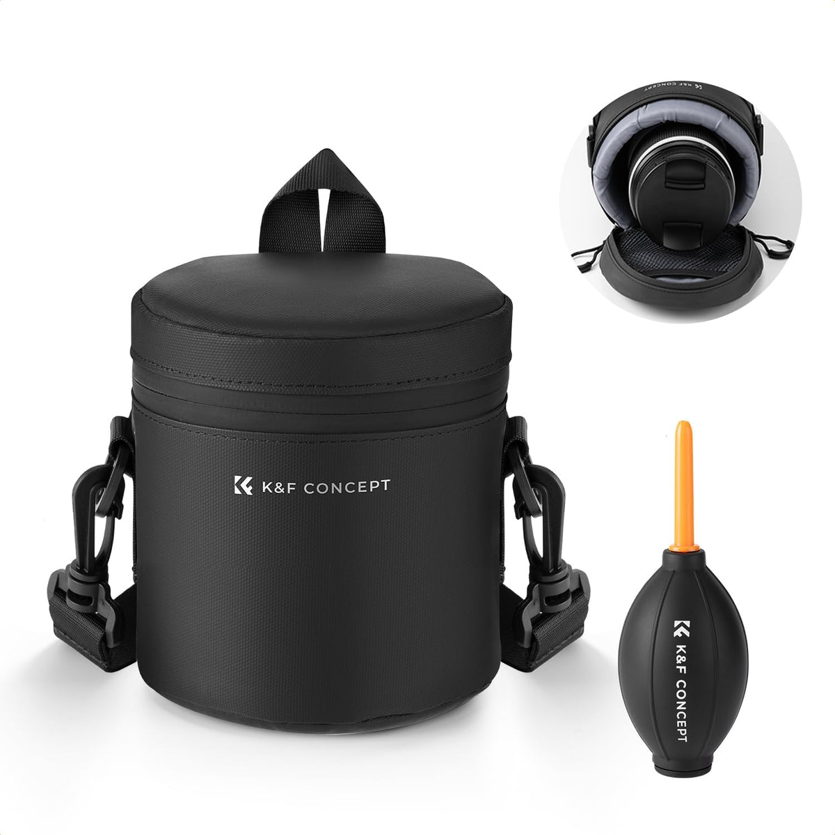 K&F Concept camera lens pouch packed with DSLR lens