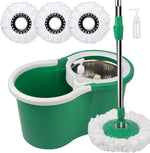 Roixeeds Spin Mop and Bucket set front view featuring green bucket and stainless steel wringer.