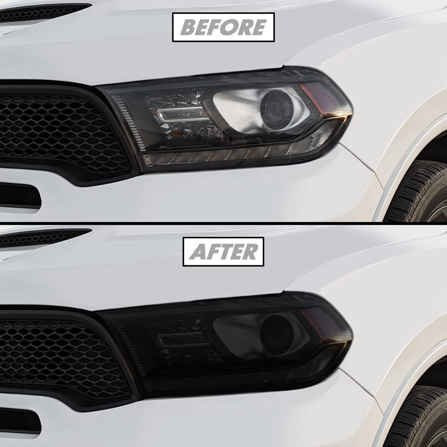 SlickMod Dodge Durango headlight smoke tint front view