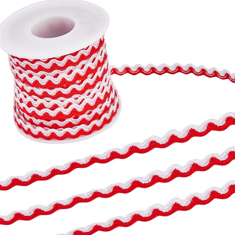 Gorgecraft red and white wave bending fringe trim front view