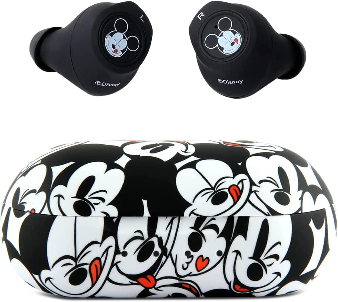 IJoy Disney Mickey Mouse Bluetooth Earbuds front view with charging case