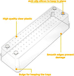 Onomie clear plastic organizer trays arranged for vanity and makeup storage.