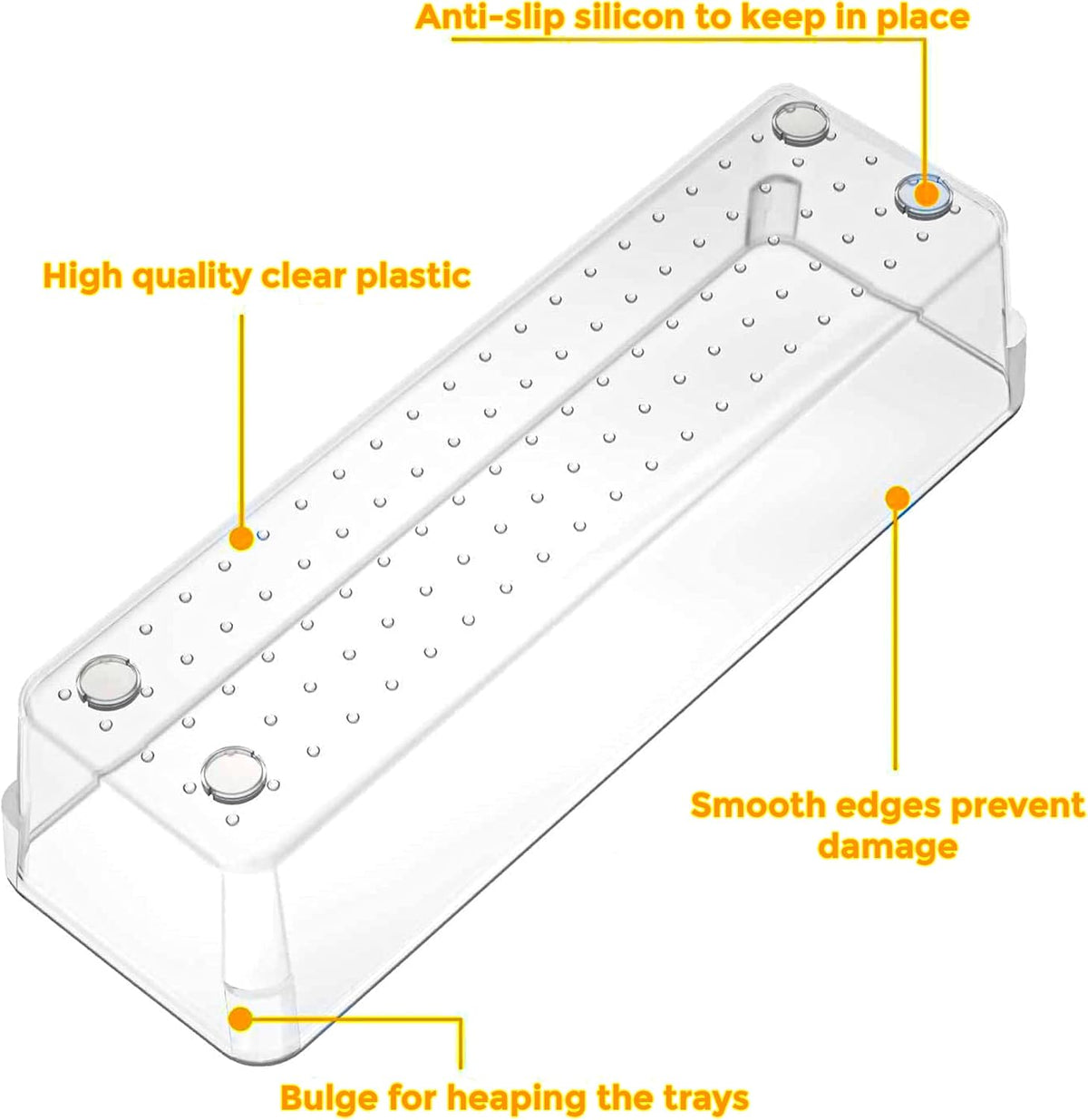 Onomie clear plastic organizer trays arranged for vanity and makeup storage.