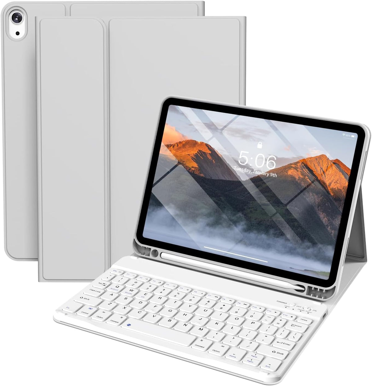 KVTVOU keyboard case for iPad Air 11 inch front view in gray