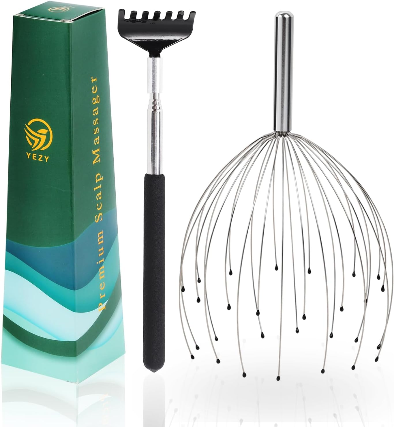 YEZY Head Massager 28 Fingers Head Scratcher Scalp Massager, Back Scratcher, Stocking Stuffers for Scalp Massage Back Massage (Silvery) - Image 1