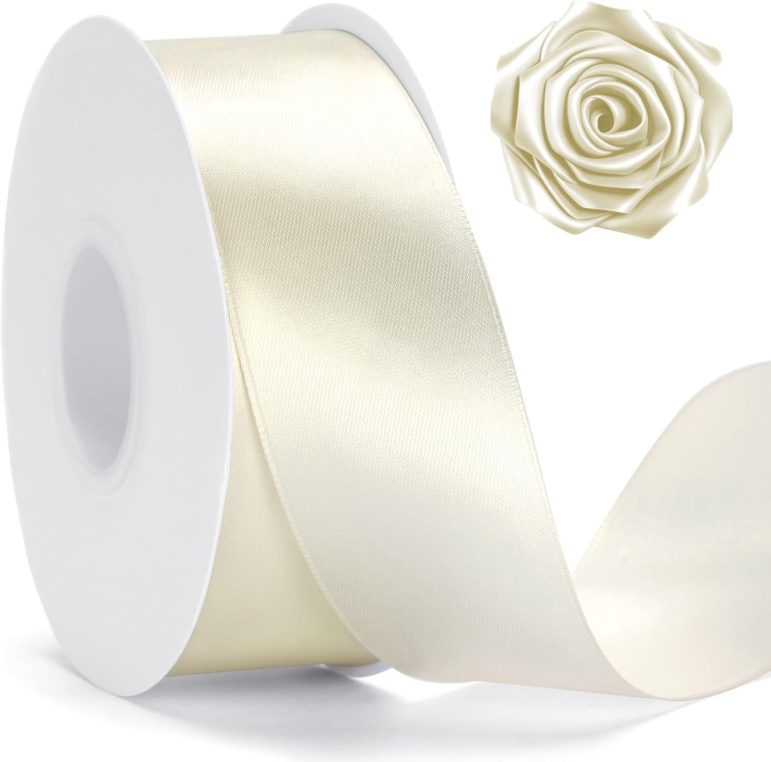 Kinglake Pearl Ivory Satin Ribbon 1.5 inch roll front view