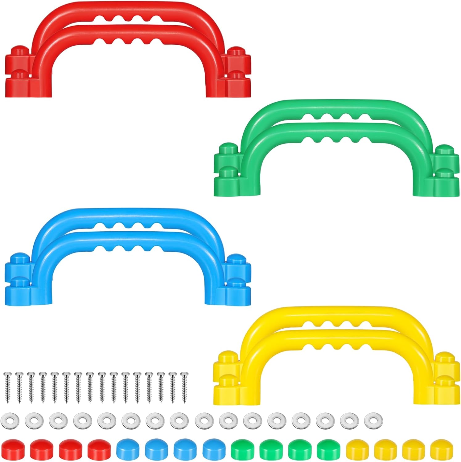 TOPNEW Kids Playground Safety Handles front view showing multi color plastic grab bars for swing sets