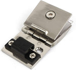Aexit glass hinge clamp showing silver tone finish and rotary plate
