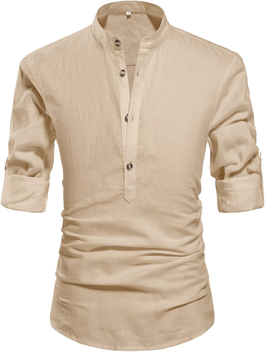 NITAGUT Men Henley Neck Long Sleeve Daily Look Linen Shirts - Image 10