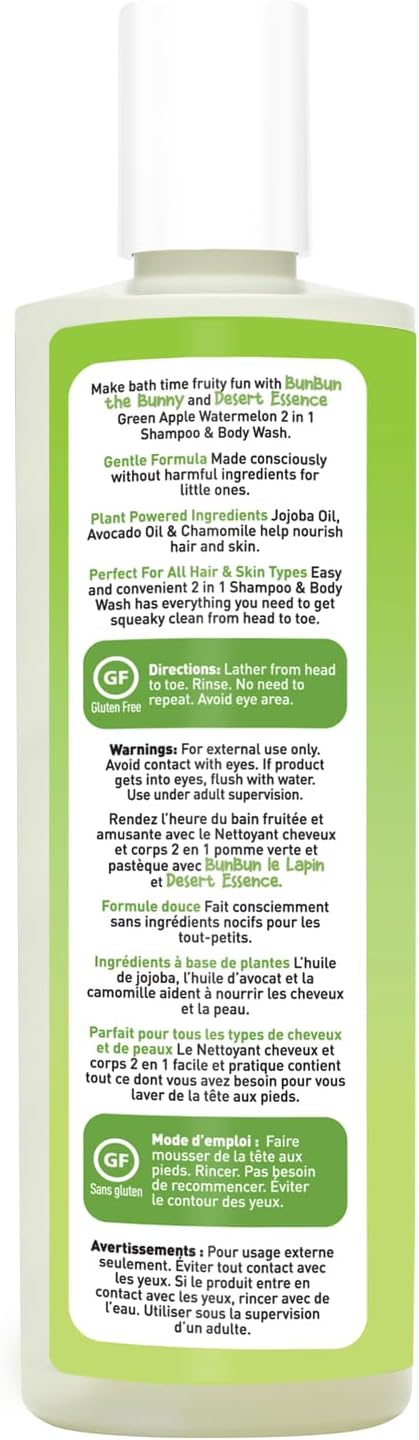 Desert Essence Kids 2-In-1 Shampoo And Body Wash back packaging details
