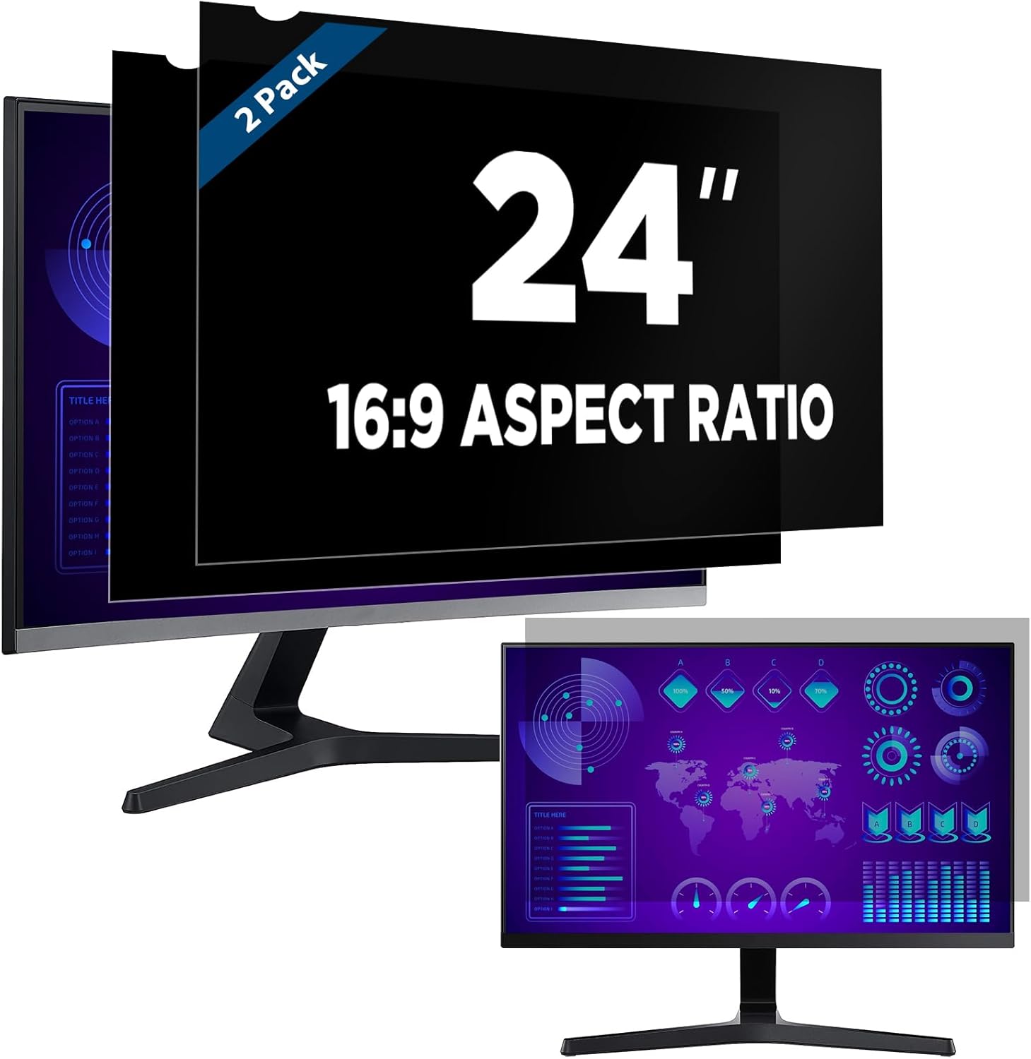 Magicmoon 2-pack 24 inch computer privacy screen filter front view on a desktop monitor